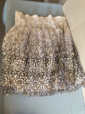 White House Black Market MEDIUM Silk Skirt 30" Waist - White/Gray/Black
